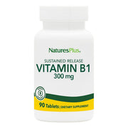 NaturesPlus thiamin sustained-release bottle showing 300 mg dose for steady energy