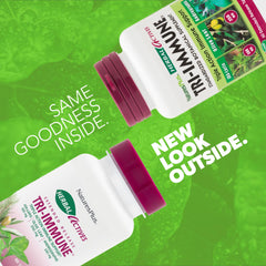 NaturesPlus Tri Immune tablets close-up emphasizes vegan tablets for daily immune support.