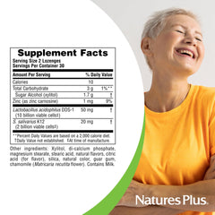 NaturesPlus tropical berry lozenge dissolves pleasantly, delivering a smooth taste and potential throat support.