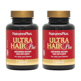 NaturesPlus Ultra Hair Plus bottle on display showing sustained-release formula for daily support