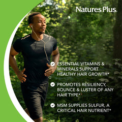 NaturesPlus Ultra Hair Plus label displaying gluten-free claim and quality manufacturing.