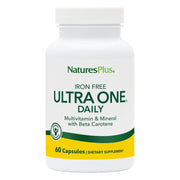 NaturesPlus Ultra One Daily Iron Free bottle front showing compact daily multivitamin format
