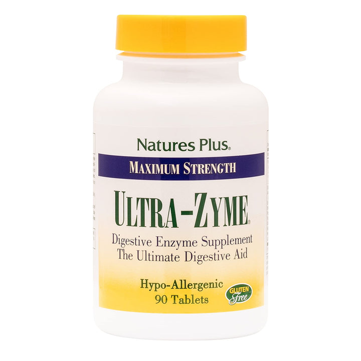 NaturesPlus Ultra-Zyme 90 tablets bottle for daily digestive support.
