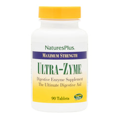 NaturesPlus Ultra-Zyme tablets in bottle front for easy digestion support