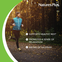 NaturesPlus Valerian tablets pack highlights vegetarian and gluten-free formula.