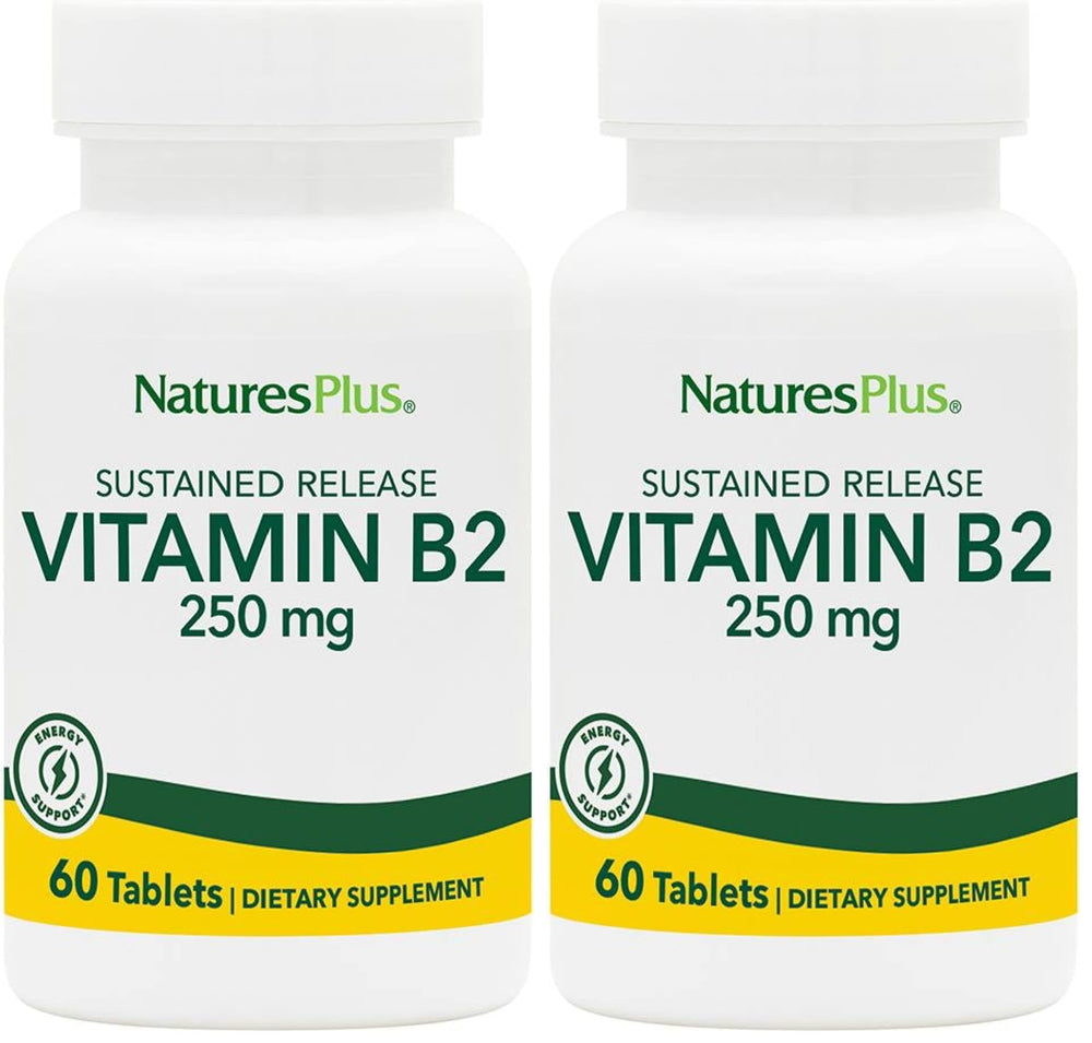 NaturesPlus Vitamin B2 riboflavin bottle front promotes daily metabolism support