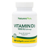 NaturesPlus Vitamin D3 1000 IU softgels bottle for reliable bone support.