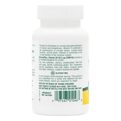 NaturesPlus Vitamin D3 label detail showing gluten-free and vegetarian formula.