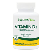 NaturesPlus Vitamin D3 softgels bottle front view for bone and teeth support.