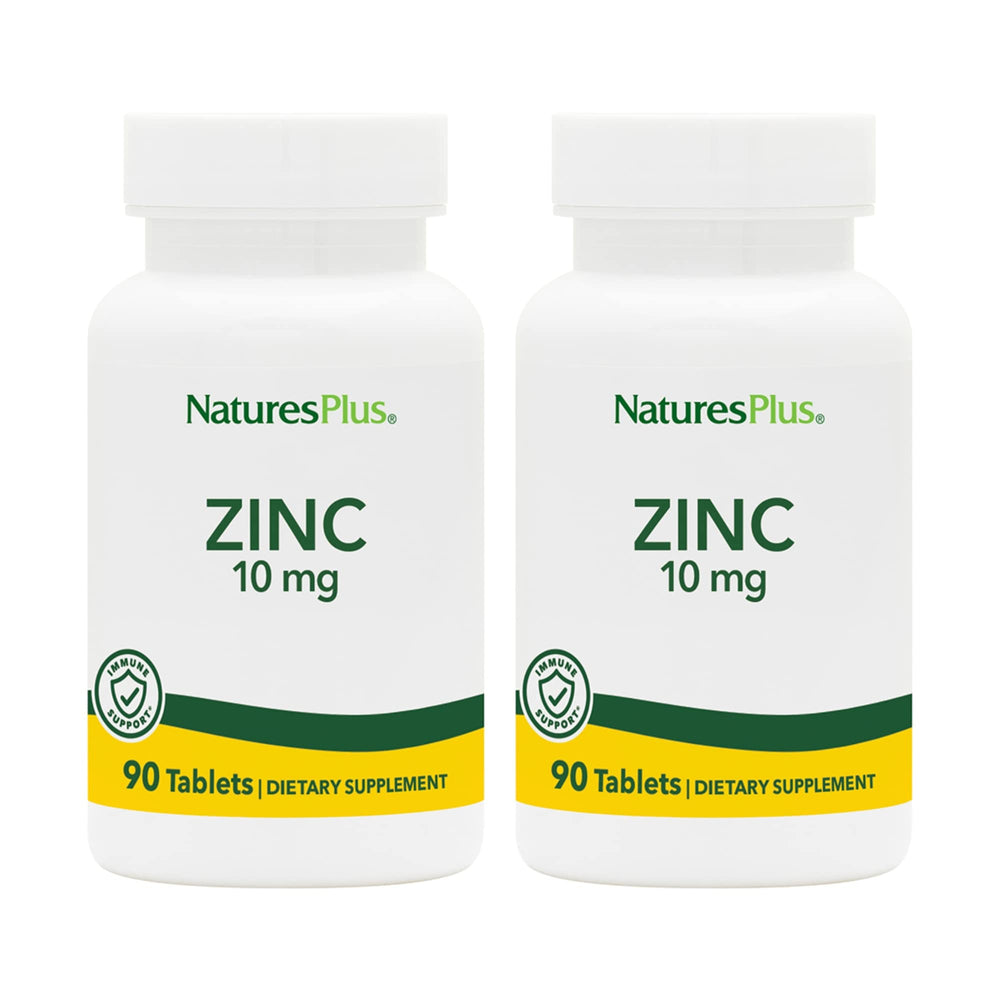 NaturesPlus Zinc 10 mg tablets front view highlighting product label and potential immune support