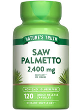 Botella de Nature's Truth con extracto Serenoa repens en cápsulas para apoyo prostático.