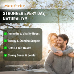 NatureVite 16-in-1 Sea Moss Gummies closeup emphasizing potent blend for energy and immunity.
