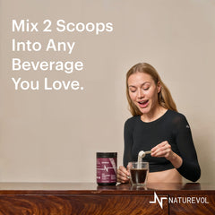 NatureVol collagen powder dissolving in coffee for a smooth, clump-free routine