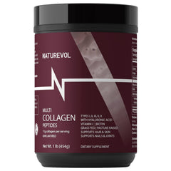 NatureVol Multi Collagen Powder jar shows unflavored formula for daily beauty and joint support