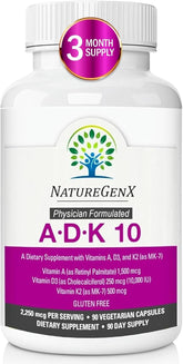 NatureGenX ADK10 bottle front highlighting high-potency A, D3 and K2 MK-7.