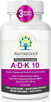 NatureGenX ADK10 bottle front highlighting high-potency A, D3 and K2 MK-7.