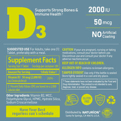 NATURION Vitamin D3 dosage pills demonstrating 180-count supply for daily use