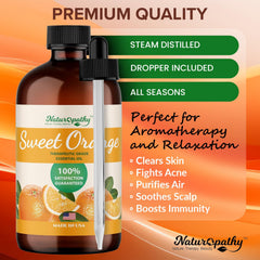NATUROPATHY NATURE Sweet Orange Oil beside a diffuser, ready to diffuse calming citrus.