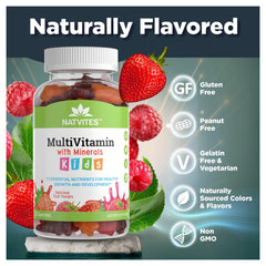 Natvites Complete Kids Multivitamin Gummies bottle open reveals chewable format.