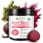 Nautical Elements beet juice powder jar, premium organic concentrate for daily wellness.