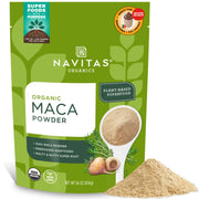 Navitas Organics Maca Powder bag-16oz, ideal for pantry storage and daily smoothie prep.