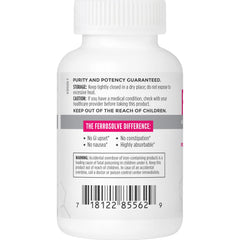 Label on NBI FerroSolve bottle highlights 45 mg chelated iron for absorption.