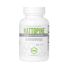 NBI NattoPine bottle front highlighting circulation support for daily wellness.