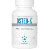 NBI Osteo-K bottle front, capsules visible, highlighting bone support formula.
