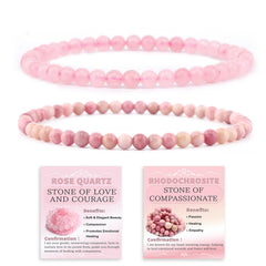 NCB pink quartz and rhodochrosite bracelets set for mindful style