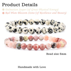 NCB red plum blossom stone bracelet emphasizes warm color and serenity for meditation.