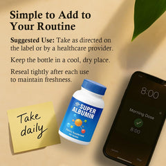 NCB Super Albumin ingredients panel shows amino acids supporting cellular health.