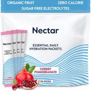 Nectar Hydration Packets poured into a glass to show quick hydration surface