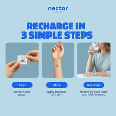 Nectar Recovery Patches applied on arm for discreet overnight recharge