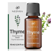 Nedyra Thyme Oil in amber glass bottle preserves potency for skin and aromatherapy.