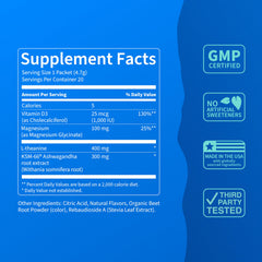 Nello Supercalm close-up of ashwagandha and L-theanine ingredients for balanced wellness.