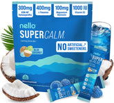 Nello SuperCalm blue coconut packets for on-the-go relaxation and focus.
