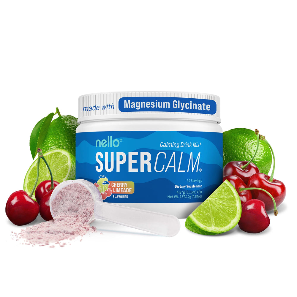 Nello Supercalm canister packaging for on-the-go relaxation and focus