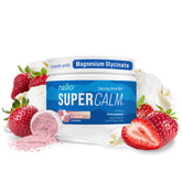Nello Supercalm tub open showing strawberries & cream flavor for daily calm and balance