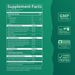 Nello Supergreens bottle label helps you review greens, enzymes, and probiotics.