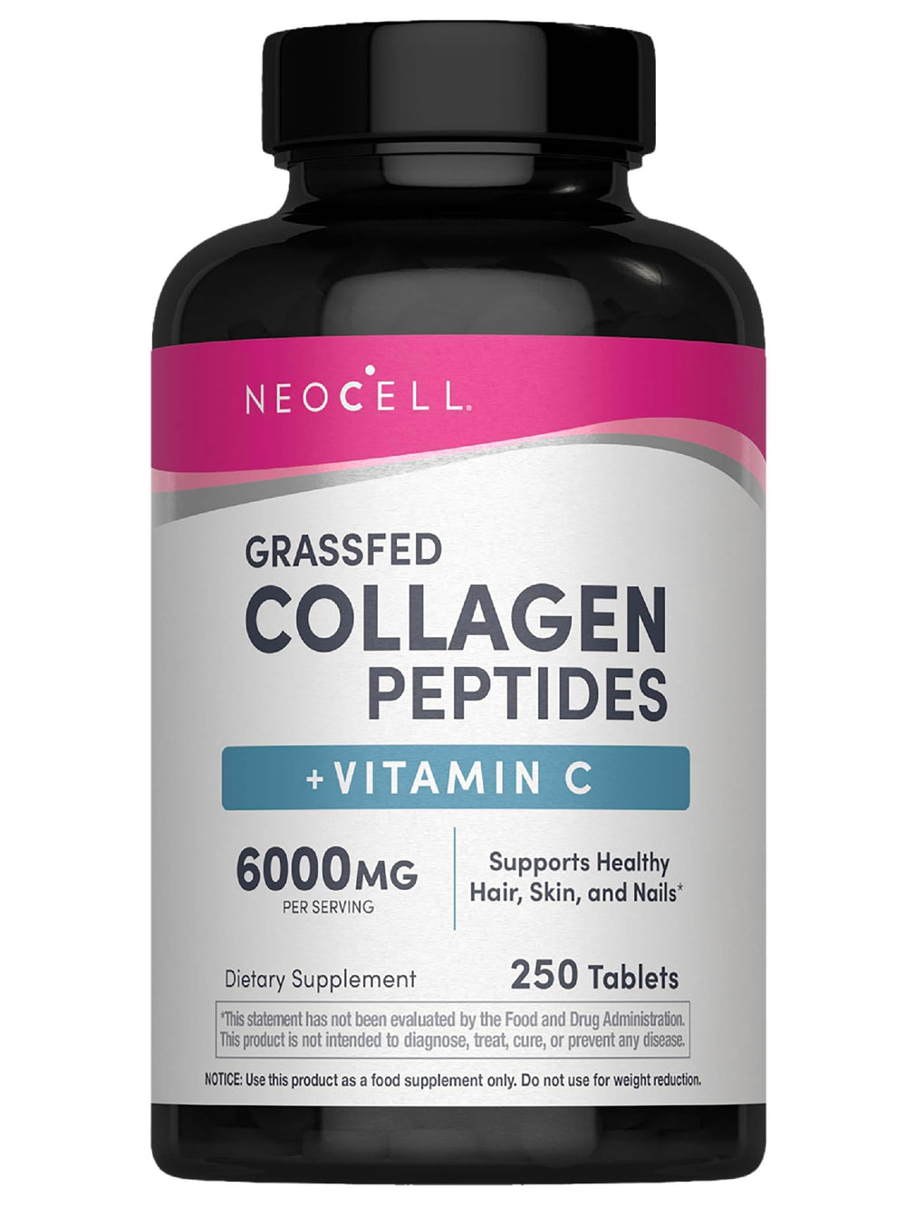 NeoCell Collagen Peptides bottle front highlighting grass-fed collagen for skin and nails