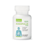 NeoLife Acidophilus Plus bottle pour showing easy daily dosing.