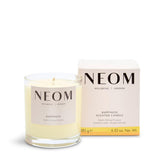 NEOM Happiness 1 Wick Candle close-up showing Neroli, Mimosa and Lemon to uplift mood.