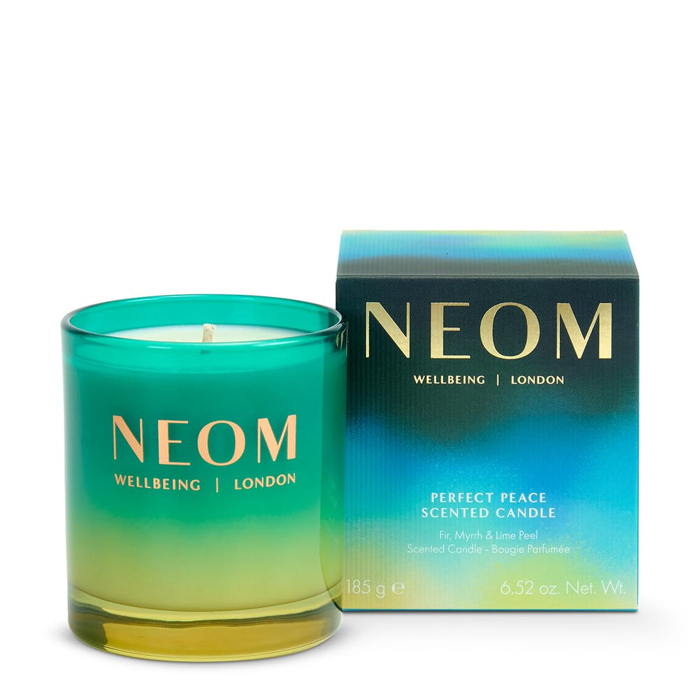 Neom Perfect Peace 1-Wick Candle shows a calm, uplifting glow and clean burn.