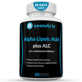 Neonutrix Alpha Lipoic Acid Acetyl-L-Carnitine bottle front supports daytime focus.