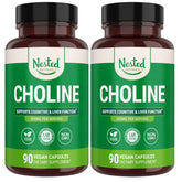 Nested Naturals Choline Bitartrate 500mg bottle on kitchen shelf supports cognitive focus.