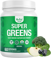 Nested Naturals Super Greens daily powder bottle on a kitchen counter demonstrates convenient daily nutrition