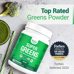 Nested Naturals Super Greens label close-up emphasizes USDA Organic vegan and third-party tested quality