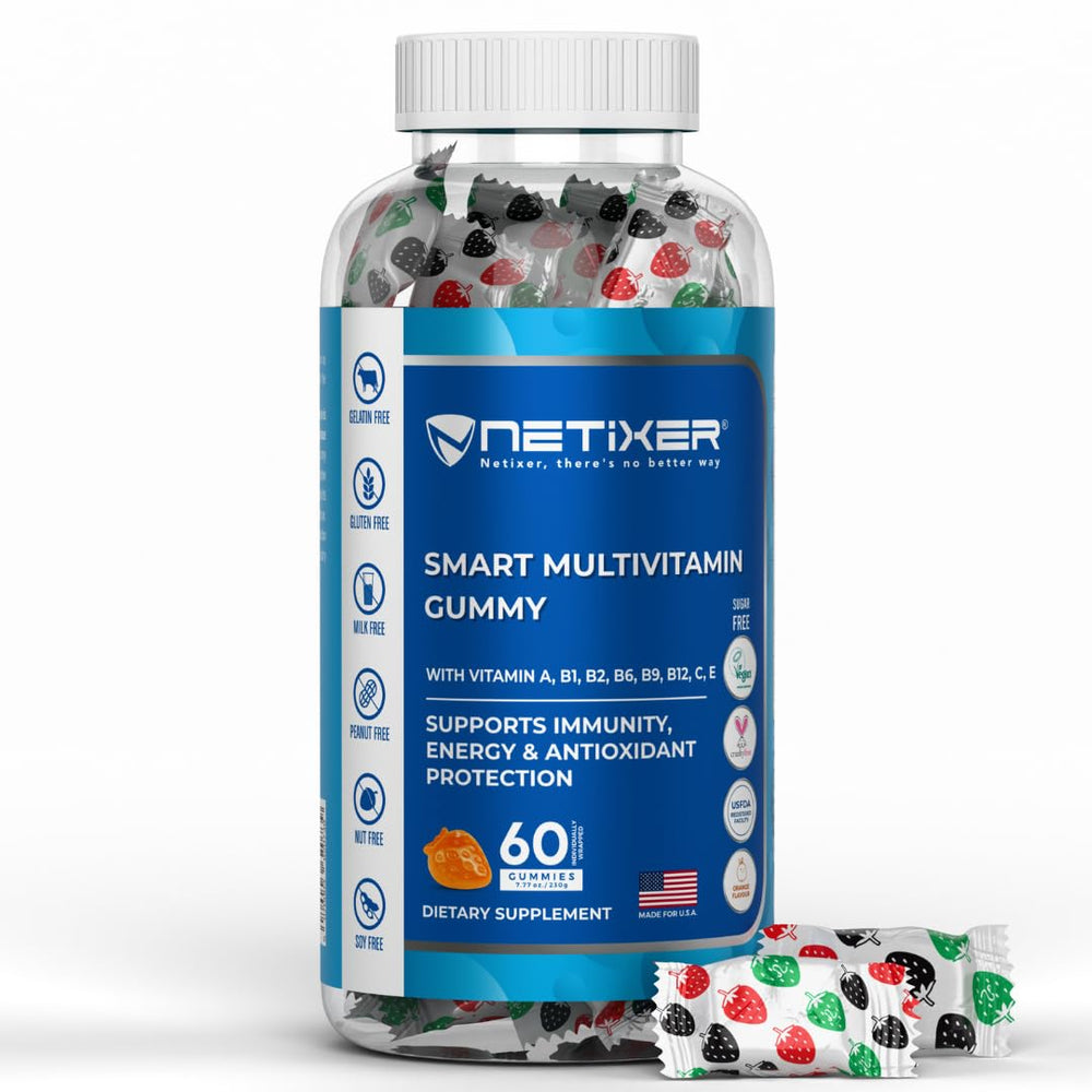 nETiXER multivitamin gummies berry shapes close-up highlighting natural flavor and chewability