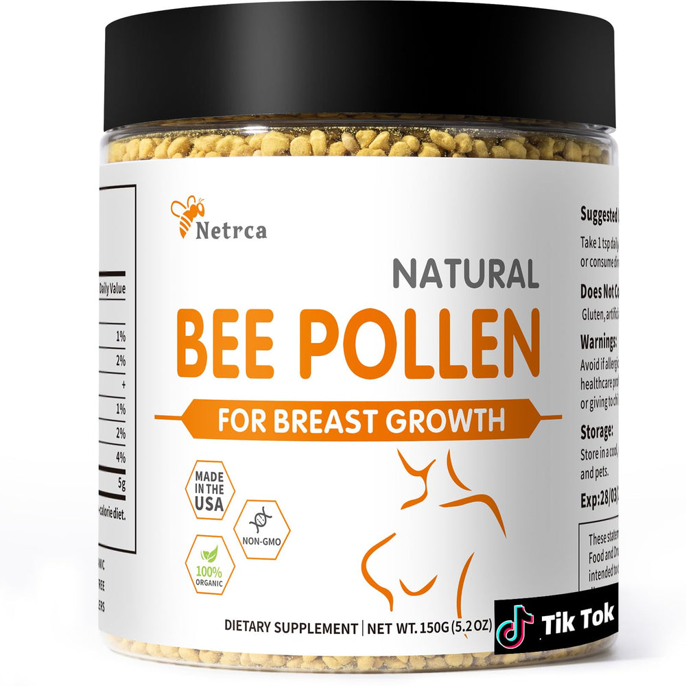 Netrca Bee Pollen jar close-up showing nutrient-rich pollen for energy support
