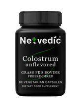 Netvedic Colostrum Extract Capsules bottle with 90 vegetarian capsules for daily gut health.